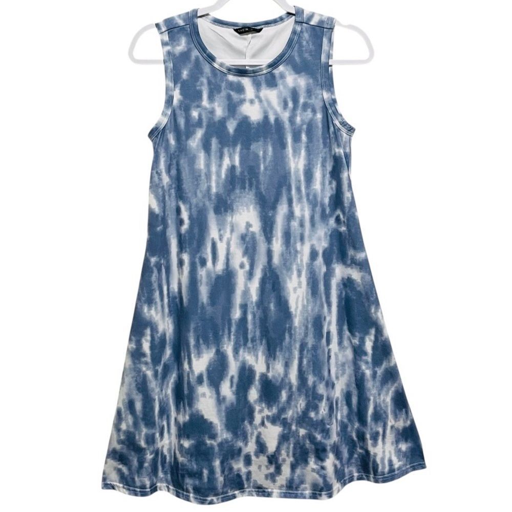 Shein Sleeveless A-Line Dress Tie-Dye Blue Casual Summer Beachy Vacation Size S
